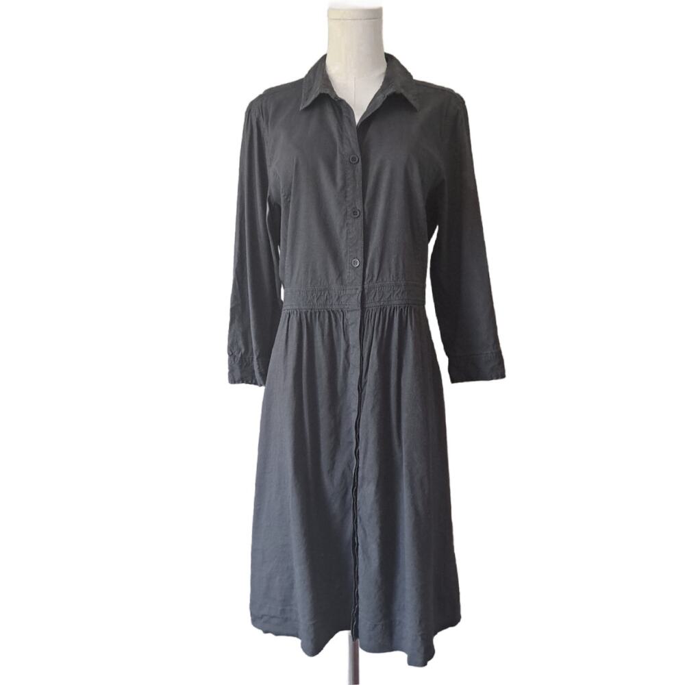 EILEEN FISHER Italian Linen Viscose Button Front Midi Shirt Dress in Gray Medium